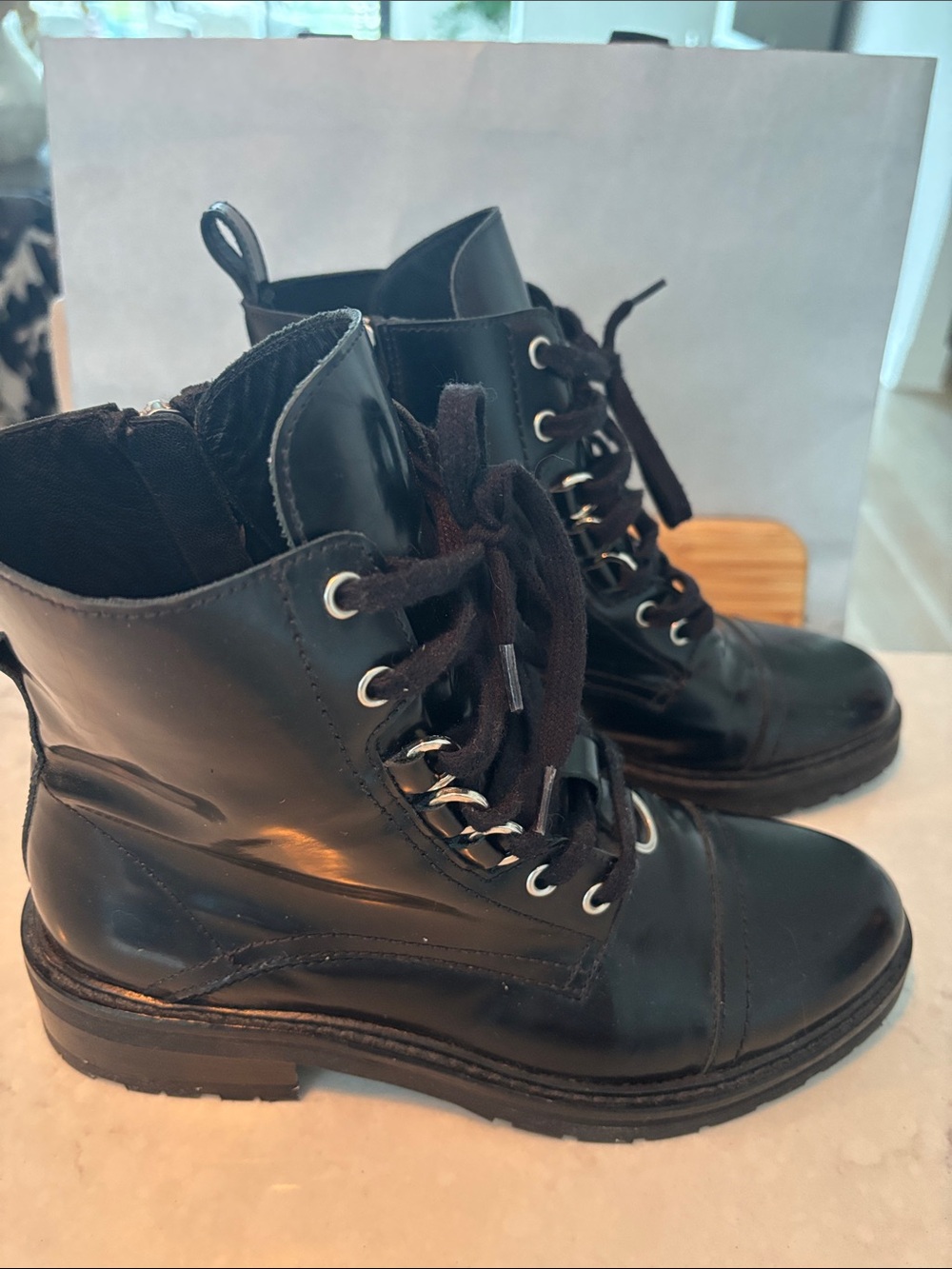 All Saints Black Lace-Up Combat Boots for Women